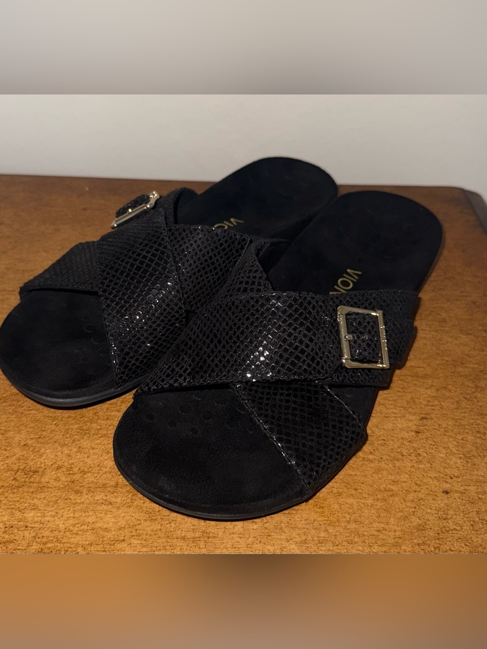 New Vionic Dorie 341 Black Snake Women's Slides 9